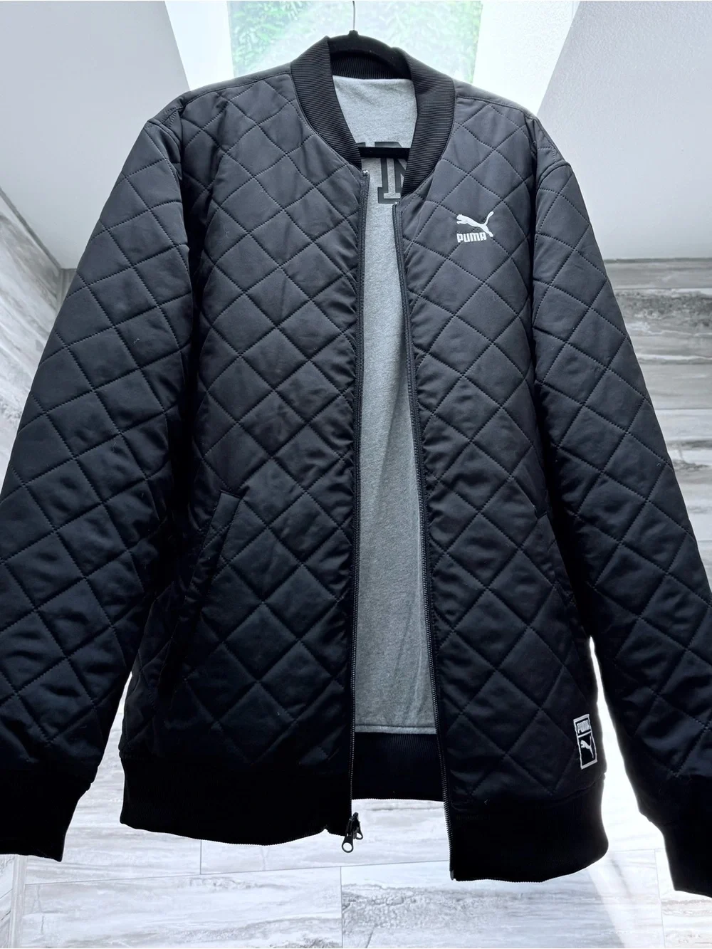 Puma Black Quilted Bomber Jacket - Reversible!